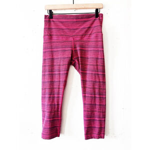 Lululemon Wunder Under Crop Leggings Pink Static Stripe Pattern Size 10